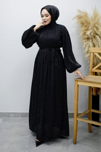 Balon Kol Taş Detaylı Abiye TSD260182 Siyah 