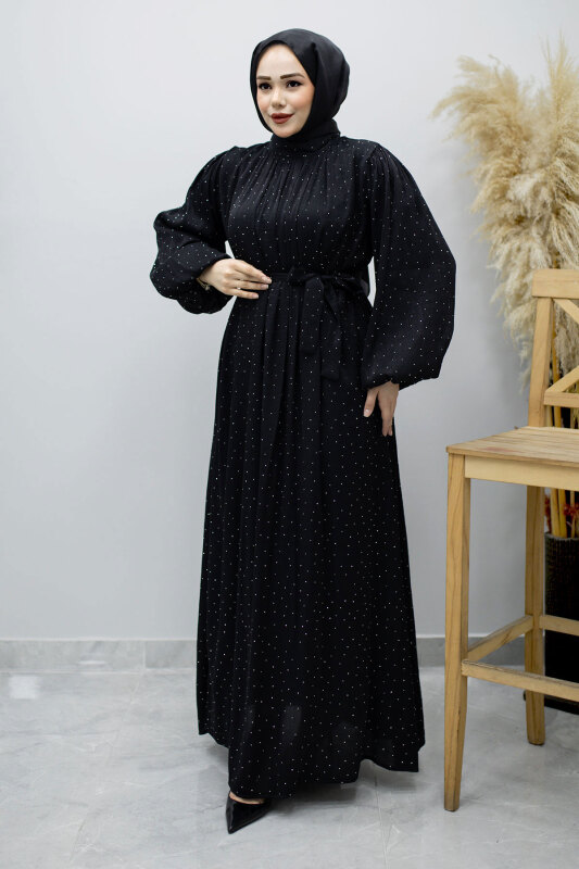 Balon Kol Taş Detaylı Abiye TSD260182 Siyah - 3