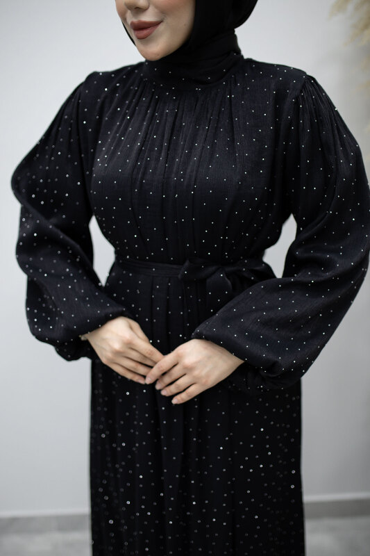 Balon Kol Taş Detaylı Abiye TSD260182 Siyah - 4