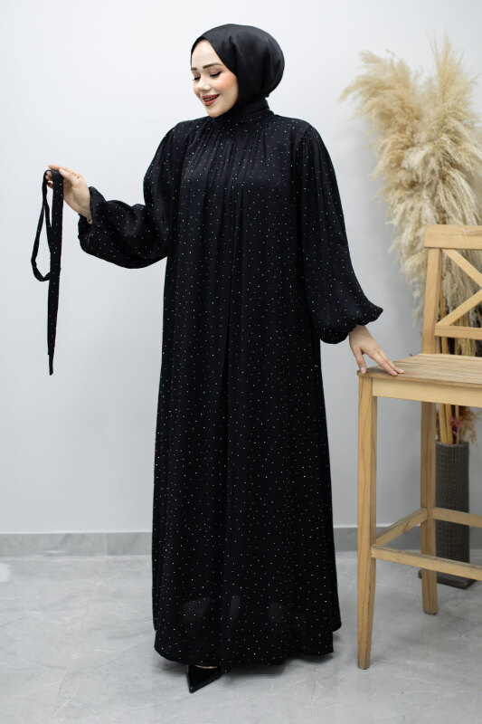 Balon Kol Taş Detaylı Abiye TSD260182 Siyah - 5