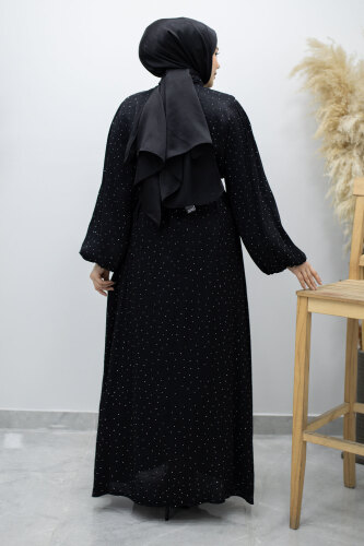 Balon Kol Taş Detaylı Abiye TSD260182 Siyah - 6