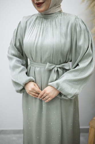 Balon Kol Taş Detaylı Abiye TSD260182 Su Yeşili - 4