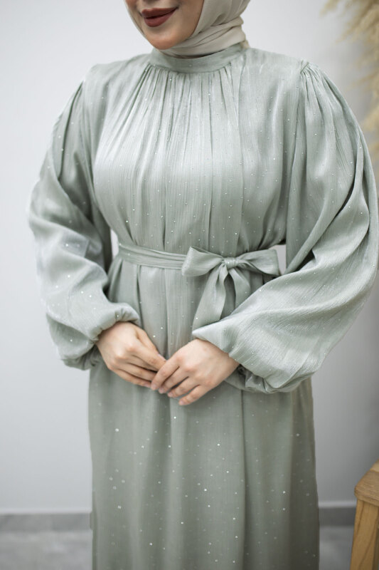 Balon Kol Taş Detaylı Abiye TSD260182 Su Yeşili - 4