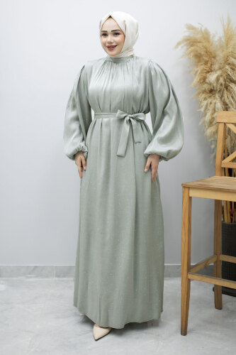 Balon Kol Taş Detaylı Abiye TSD260182 Su Yeşili - 5