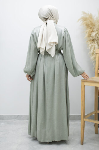 Balon Kol Taş Detaylı Abiye TSD260182 Su Yeşili - 6