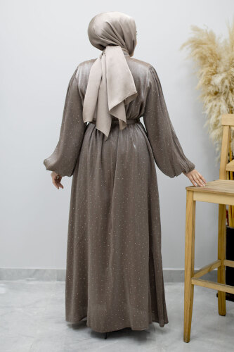 Balon Kol Taş Detaylı Abiye TSD260182 Vizon - 6