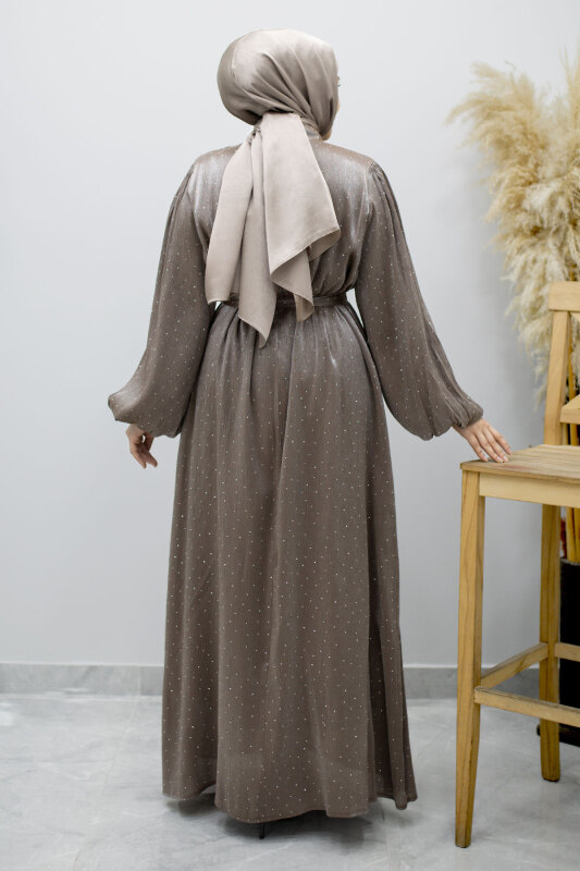 Balon Kol Taş Detaylı Abiye TSD260182 Vizon - 6