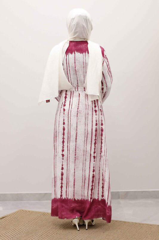 Batik Desenli Viskon Elbise TSD250229 Fuşya - 6