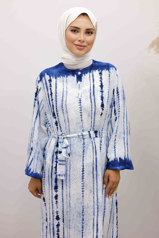 Batik Desenli Viskon Elbise TSD250229 İndigo - Tesettür Dünyası (1)