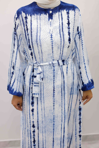 Batik Desenli Viskon Elbise TSD250229 İndigo - 4