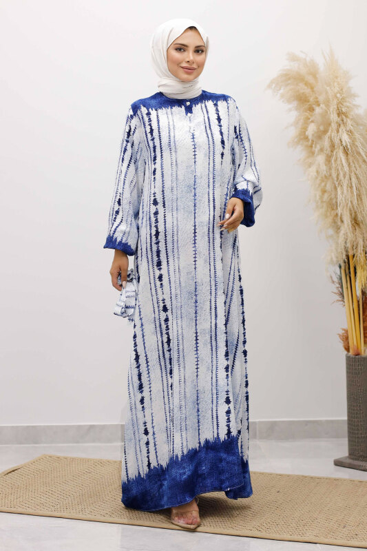 Batik Desenli Viskon Elbise TSD250229 İndigo - 5