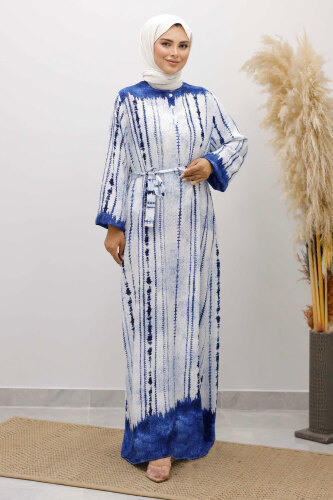 Batik Desenli Viskon Elbise TSD250229 İndigo - 6