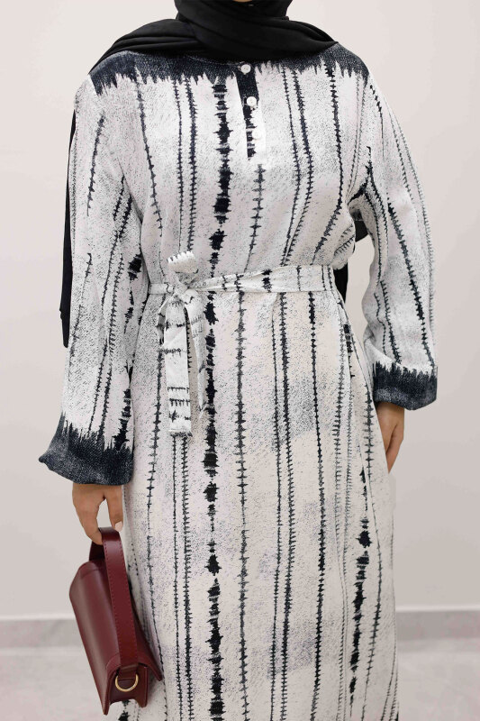 Batik Desenli Viskon Elbise TSD250229 Siyah - 4