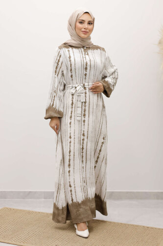 Batik Desenli Viskon Elbise TSD250229 Vizon - 1