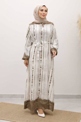 Batik Desenli Viskon Elbise TSD250229 Vizon - 3