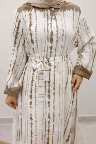 Batik Desenli Viskon Elbise TSD250229 Vizon - 4