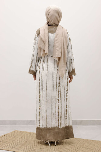 Batik Desenli Viskon Elbise TSD250229 Vizon - 6