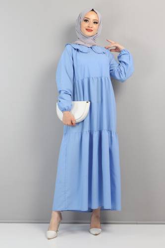Bebe Yaka Tesettür Elbise TSD0706 Mavi - 1