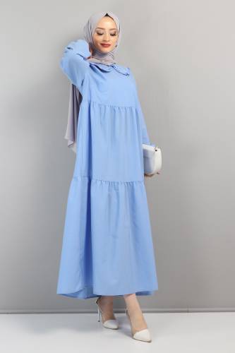 Bebe Yaka Tesettür Elbise TSD0706 Mavi - 3