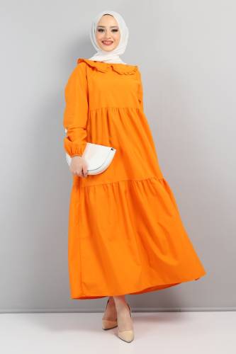 Bebe Yaka Tesettür Elbise TSD0706 Turuncu - 1