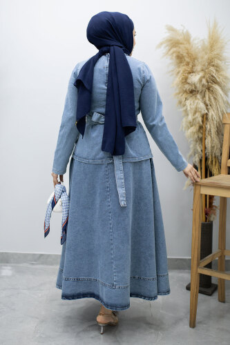 Belden Bağlamalı Etekli Kot Takım TSD260187 Açık Mavi - 6