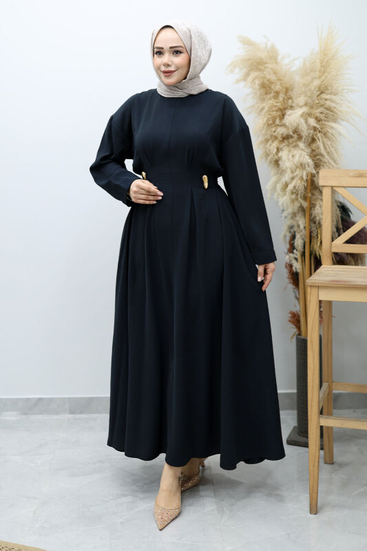 Beli Broş Detaylı Elbise TSD260149 Lacivert - Tesettür Dünyası