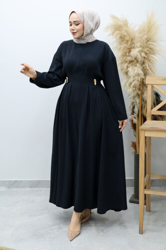 Beli Broş Detaylı Elbise TSD260149 Lacivert - 3