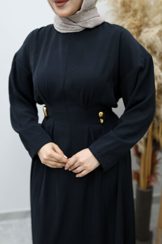 Beli Broş Detaylı Elbise TSD260149 Lacivert - 4