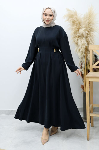 Beli Broş Detaylı Elbise TSD260149 Lacivert - 5