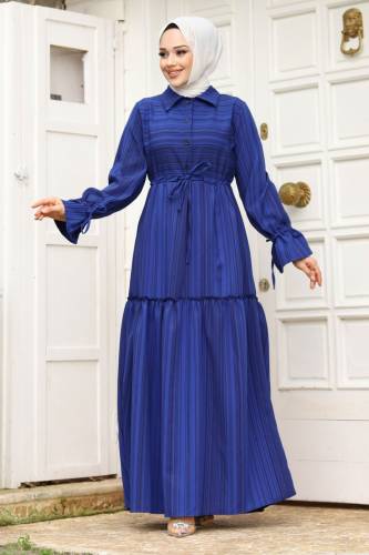 Beli Büzgülü Eteği Fırfır Detaylı Elbise TSD240240 Saks Mavisi - 3