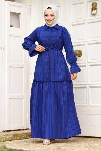 Beli Büzgülü Eteği Fırfır Detaylı Elbise TSD240240 Saks Mavisi 