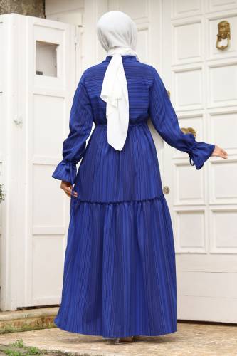 Beli Büzgülü Eteği Fırfır Detaylı Elbise TSD240240 Saks Mavisi - 5