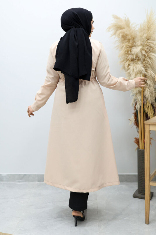 Beli Büzgülü Fermuar Detaylı Trençkot TSD260145 Bej - 6