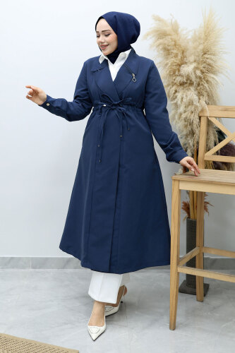 Beli Büzgülü Fermuar Detaylı Trençkot TSD260145 Lacivert 