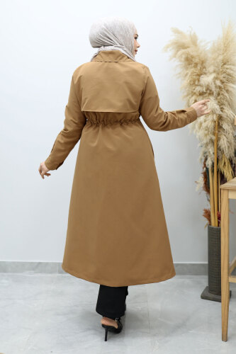 Beli Büzgülü Fermuar Detaylı Trençkot TSD260145 Taba - 6