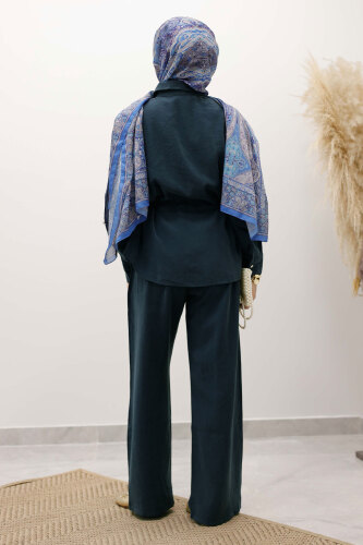 Beli Büzgülü Fermuarlı İkili Takım TSD250252 İndigo - 6