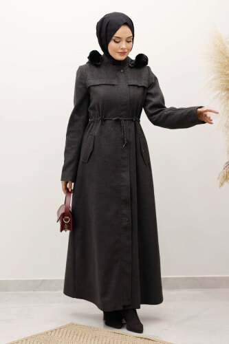 Beli Büzgülü Kaşe Kaban TSD250247 Antrasit 