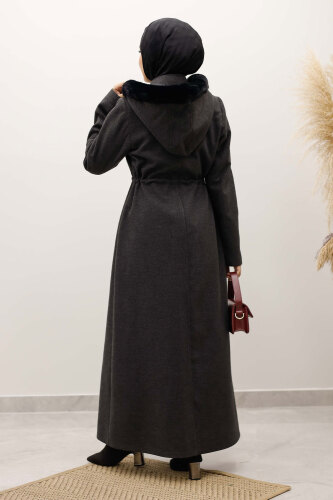 Beli Büzgülü Kaşe Kaban TSD250247 Antrasit - 6