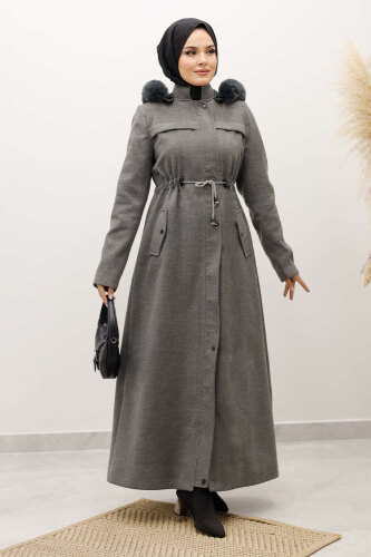 Beli Büzgülü Kaşe Kaban TSD250247 Gri - 10