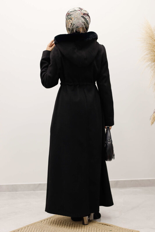 Beli Büzgülü Kaşe Kaban TSD250247 Siyah - 6