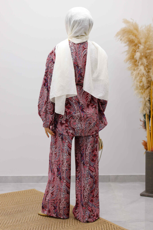 Beli İp Bağlamalı Kimono Takım TSD250265 Bordo - 6