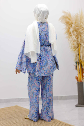 Beli İp Bağlamalı Kimono Takım TSD250265 Mavi - 6