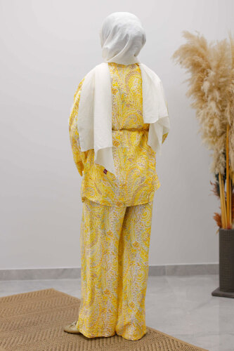 Beli İp Bağlamalı Kimono Takım TSD250265 Sarı - 6
