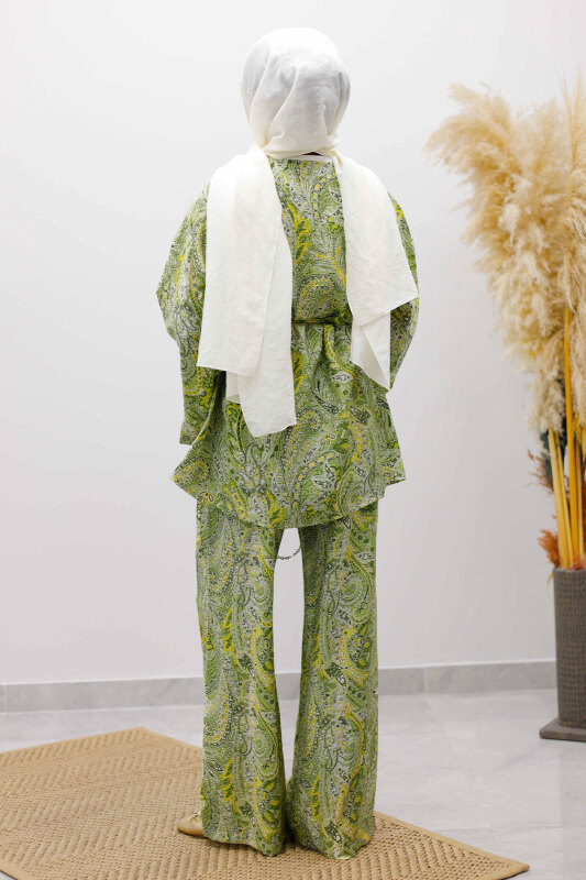 Beli İp Bağlamalı Kimono Takım TSD250265 Yeşil - 6