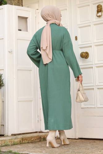 Beli İp Bağlamalı Triko Elbise TSD240213 Mint Yeşili - 5