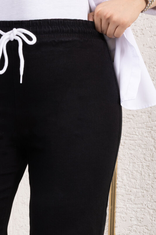 Beli İpli İspanyol Paça Kot Pantolon TSD250107 Siyah - 2
