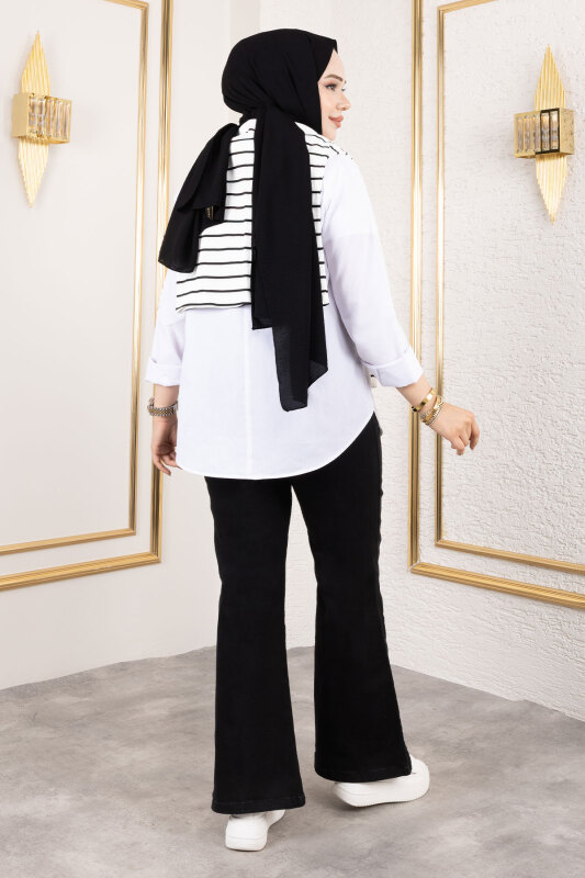 Beli İpli İspanyol Paça Kot Pantolon TSD250107 Siyah - 5