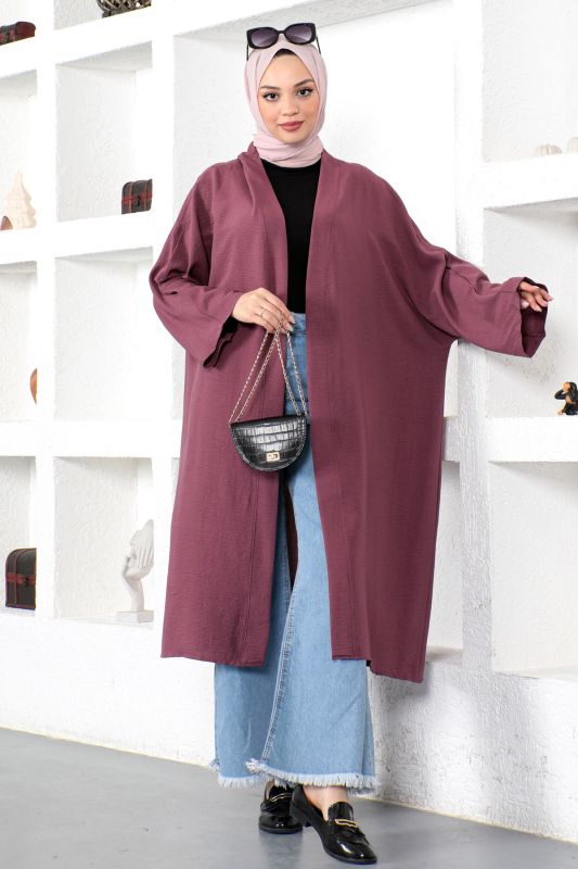 Beli Kuşaklı Kimono TSD220521 Mürdüm - 3