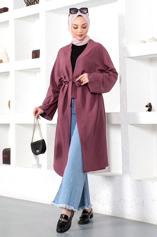 Beli Kuşaklı Kimono TSD220521 Mürdüm - 1