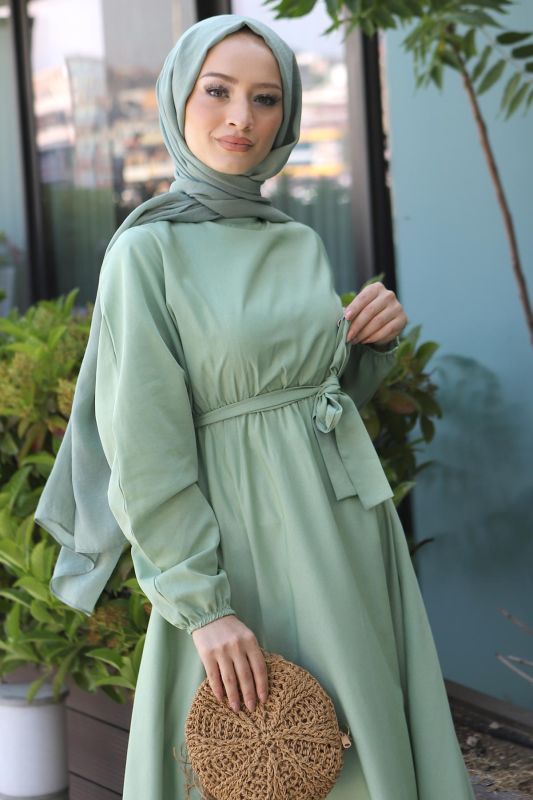 Beli Kuşaklı Elbise TSD220313 Mint Yeşili - 2